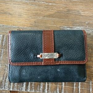 Fossil Leather Black Brown Leather Fold Wallet